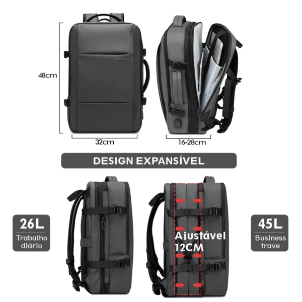 Mochila de viagem expansível.USB, à prova d'água,  bolsa para laptop de 17,3 polegadas - Image 4