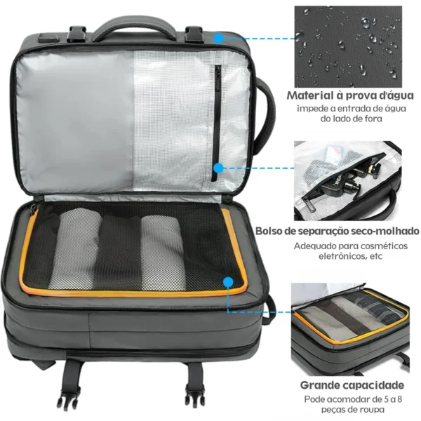 Mochila de viagem expansível.USB, à prova d'água,  bolsa para laptop de 17,3 polegadas - Image 3