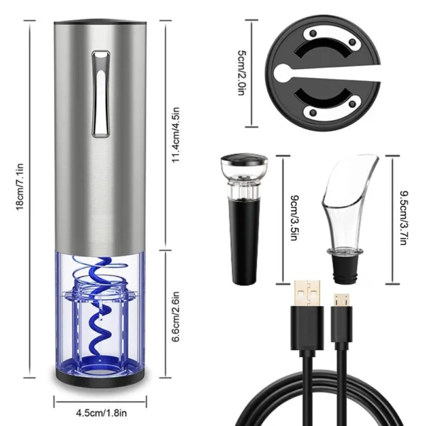 Conjuntos de abridores de garrafas de vinho elétricos com cortador de papel alumínio, saca-rolhas de vinho tinto automático recarregável portátil para kitche party bar - Image 2