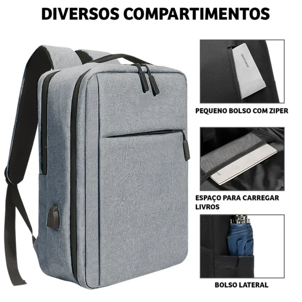 Mochila Bolsa Para Notebook 15.6 Polegadas Fone De Ouvido Usb - Image 2